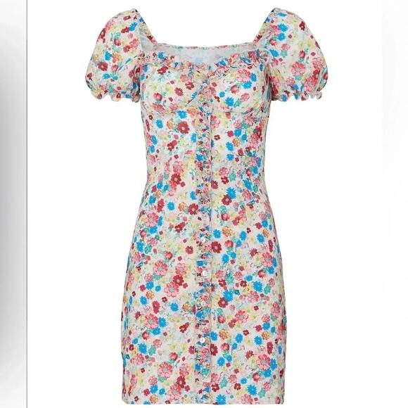 The Andamane Daisy Floral Mini Dress | Sweetheart Neck Puff Sleeve | Size Small - Picture 4 of 9